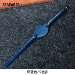 Premium Genuine Leather Waterproof Watchbands with U - Shaped Base, 8mm Strap - 8mm (Dark blue - Steel)