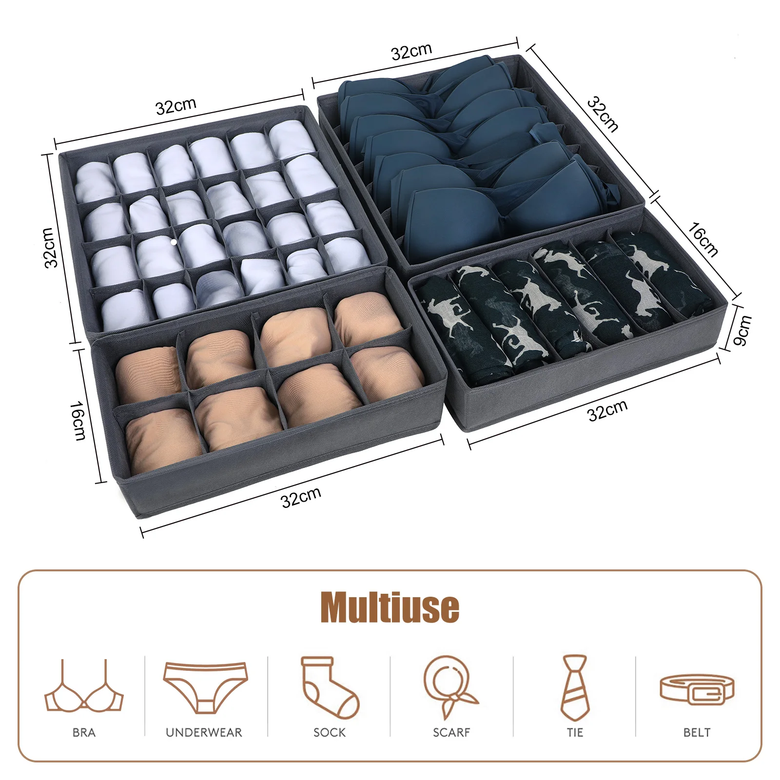 24 Grids Foldable Underwear Organizer Cabinets Drawer Underwear Storage Box Hard Bra Socks Organizer Closet Clothes Storage