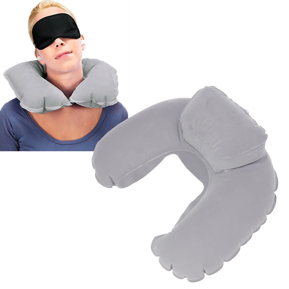 Travel Pillow Blow up Plane Airplane Neck Support Inflatable Hiking U-shaped Grey Airport Car 6