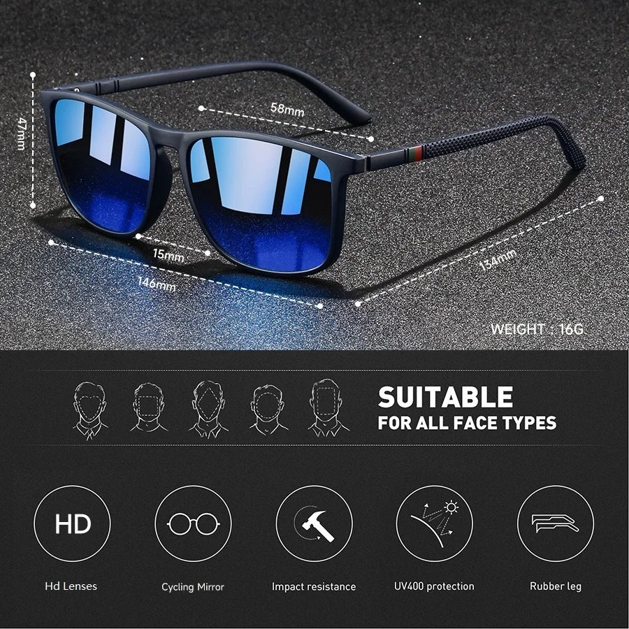 Modische Bunte Gestreifte Vintage Quadratische Sonnenbrille für Männer und Frauen zum Autofahren und Angeln Marken-Designer-Sonnenbrille Herren-Brillen – Detail 2