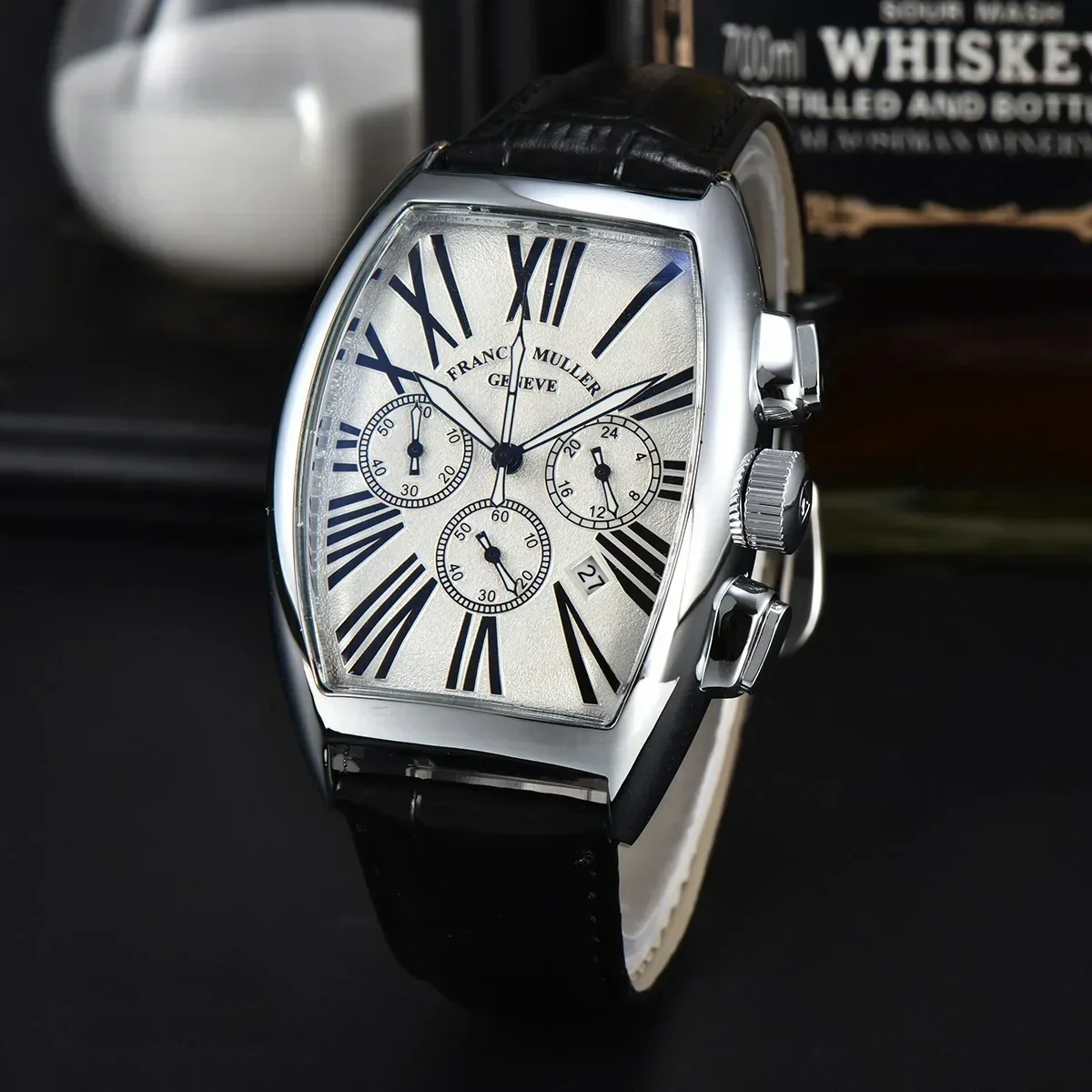 

FRANCK MULLER Fashion Watch for Men Designer Tonneau Quartz Casual Leather Strap Luxury Business Wristwatch Relogio Masculino
