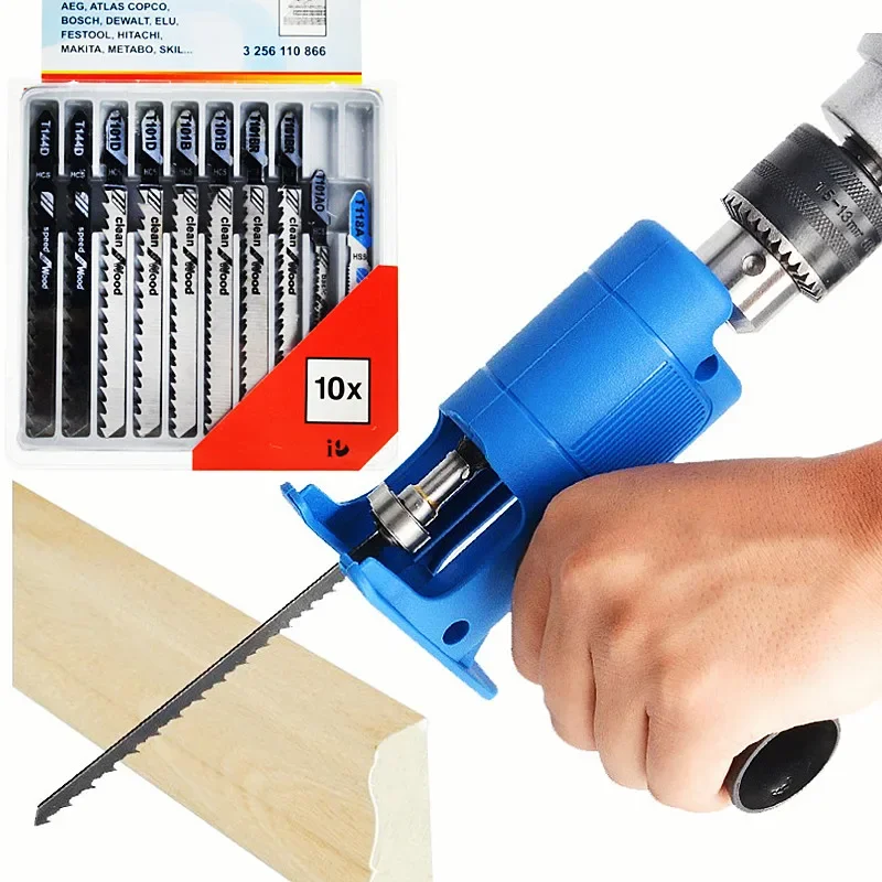 Saw Adapter Portable Reciprocating Electric Drill Modified Electric JigSaw Power Tool Wood Cutter Machine Attachment with Blades