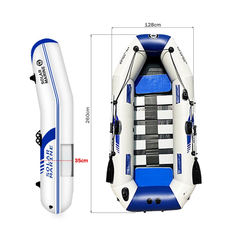 

Solar Marine 3 Persons Inflatable Kayak PVC Fishing Boat Thick and Wear-resistant Canoe with Wooden Floor