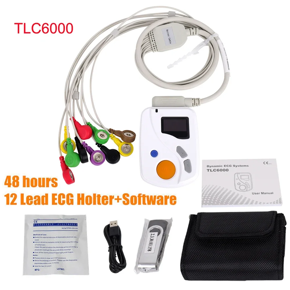 Contec TLC6000 Dynamic Holter ECG 12-lead 48 Hours Analyzer Recorder System, Usb Pc Sw