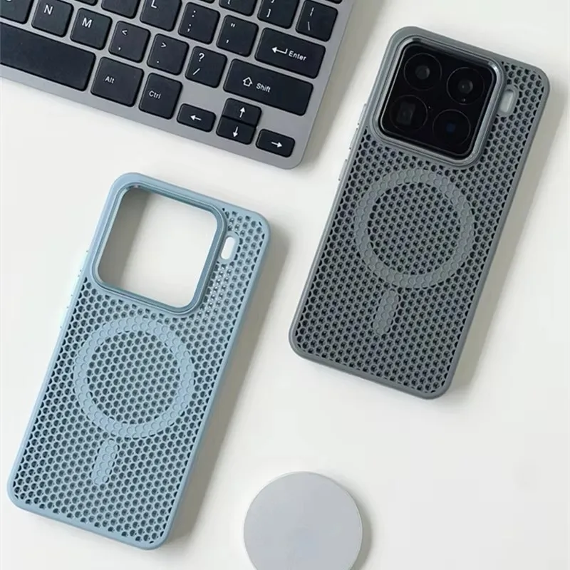 Magnetic Alloy Lens Wireless Charging Phone Case with Honeycomb Mesh Cooling Design