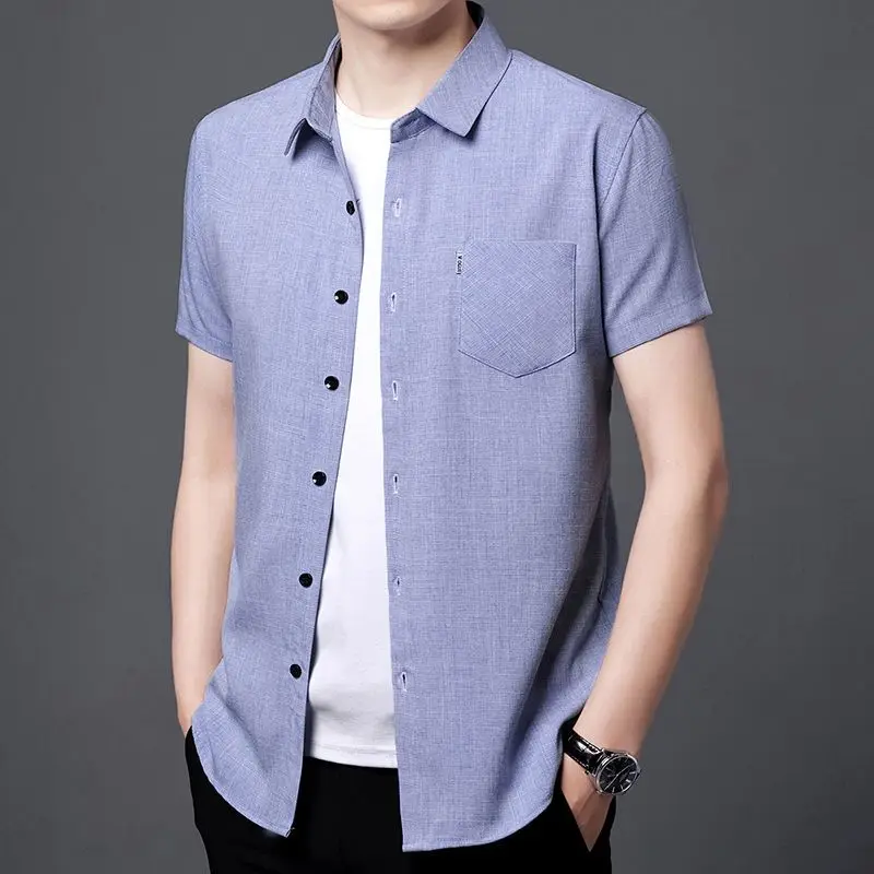 Summer Clothes for Men Short Sleeve Button Shirts Short Sleeve Casual Loose Turn-down Collar Blouse Pockets Fashion Vintage Tops