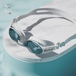 Premium Waterproof Adult Swim Goggles with Anti-Fog & UV Protection (Blue White)