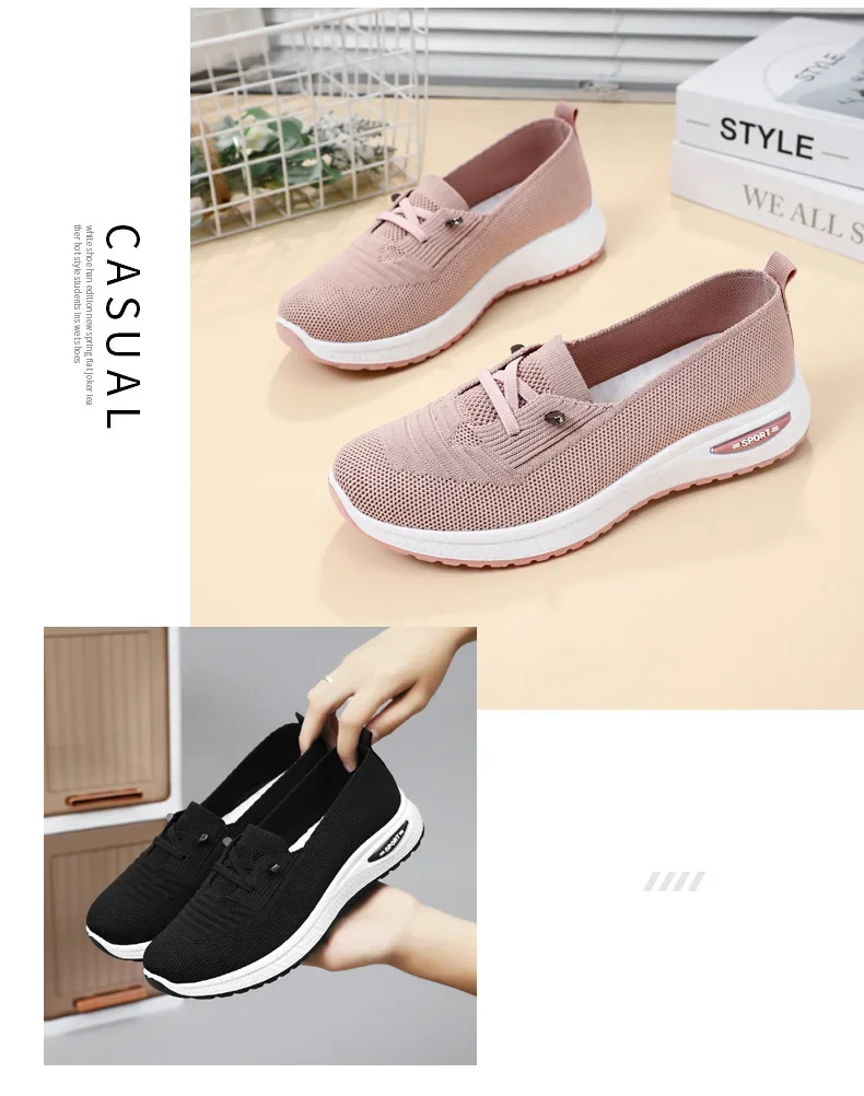 Womens Breathable Casual Walking Shoes - Fitness Flats in Pink Size 36-43