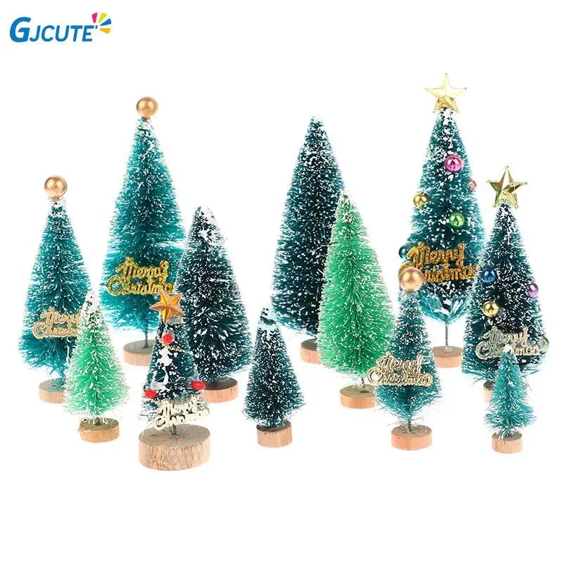 

4PCS Artificial Mini Christmas Trees Figurine Sisal Snow Frost Bottle Brush Trees Winter Snow Ornaments Dollhouse Garden Decor