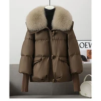 Winter New Fur Collar Puffer Down Parka Loose Down Warmer Thicken Snow Jacket Pocket Zipper Faux Fur Outerwear Female 1