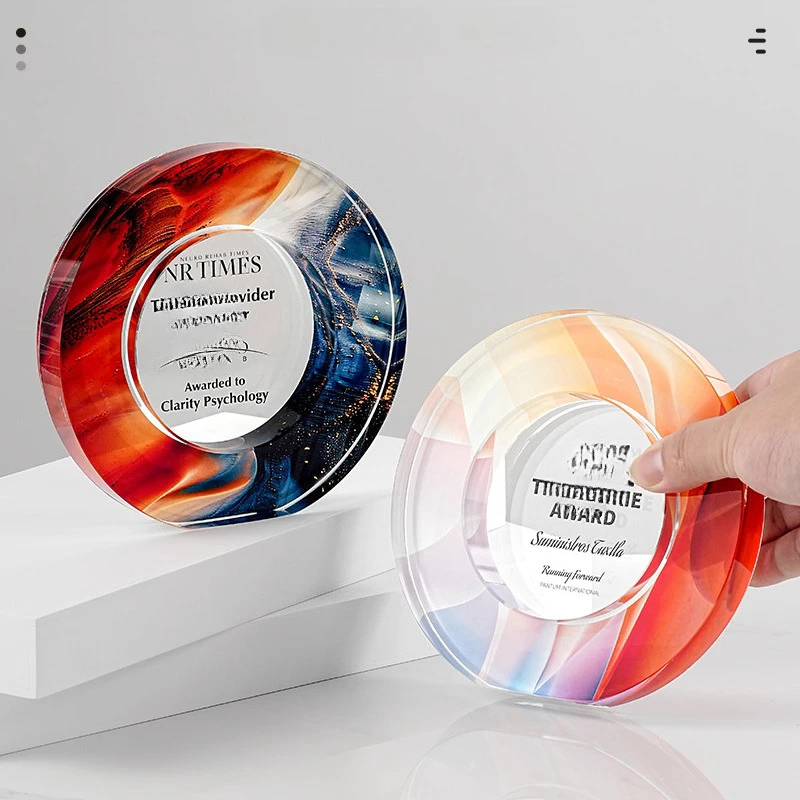 Customized Rotundity Crystal Trophy Color Printing Sports Annual Meeting Award Outstanding Employee Souvenir Home Decoration 1Pc