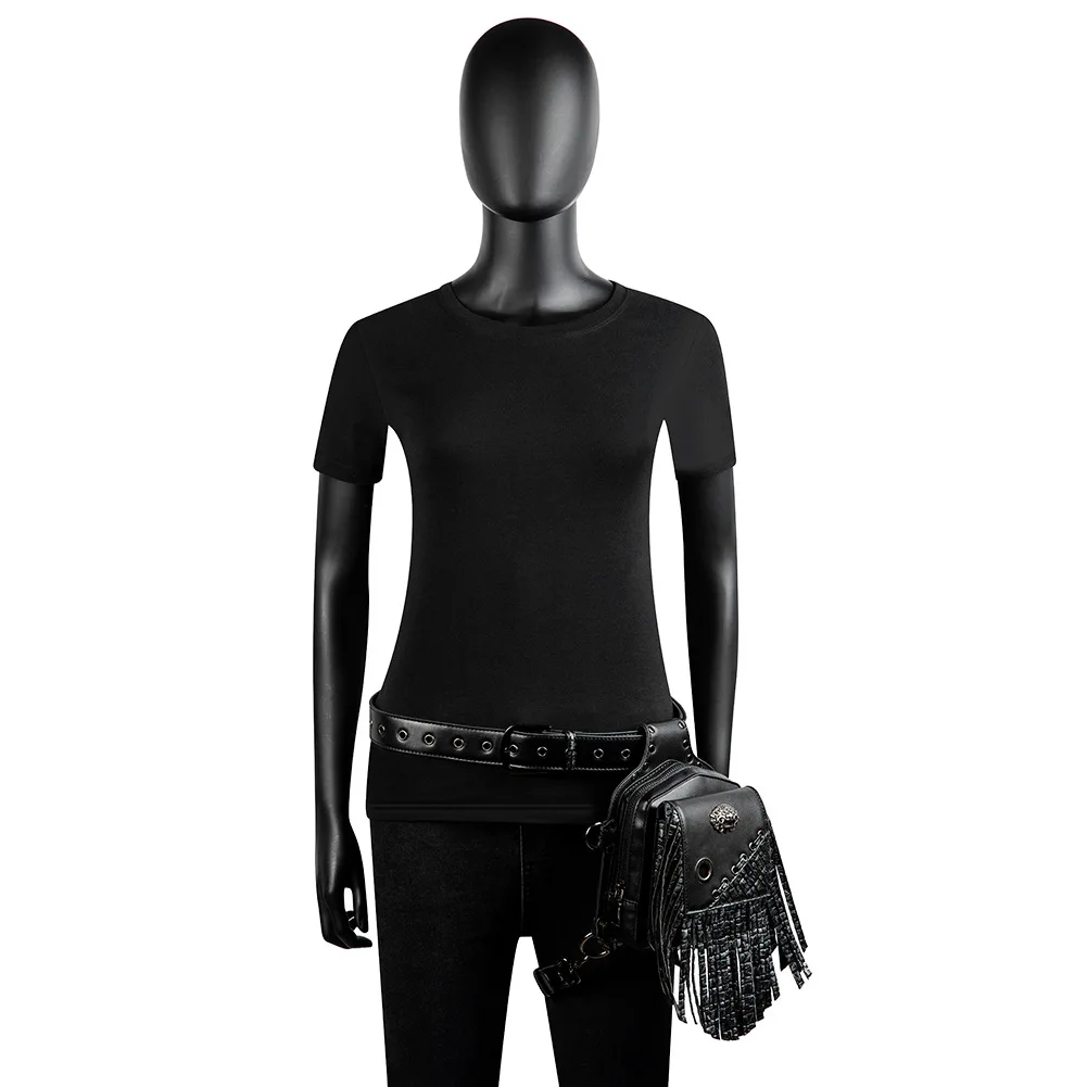 Steam Punk men's waist bag pu leather outdoor tactical bag women's tassel bag Fanny Pack Belt Bag Leg Bag Bum Bag Chest Bag