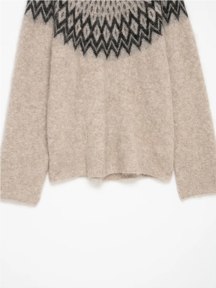 Chic Autumn Knitted Pullover Women Vintage Jacquard Sweater Fashion Casual Long Sleeve Female Elegant Knitwear Top