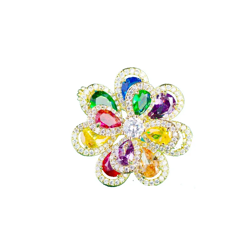 2023 Fashion Double Flower Elegant Atmosphere Colorful Zircon Floral Broochpins Clothing Pin Suit for Woman Accessories Ornament