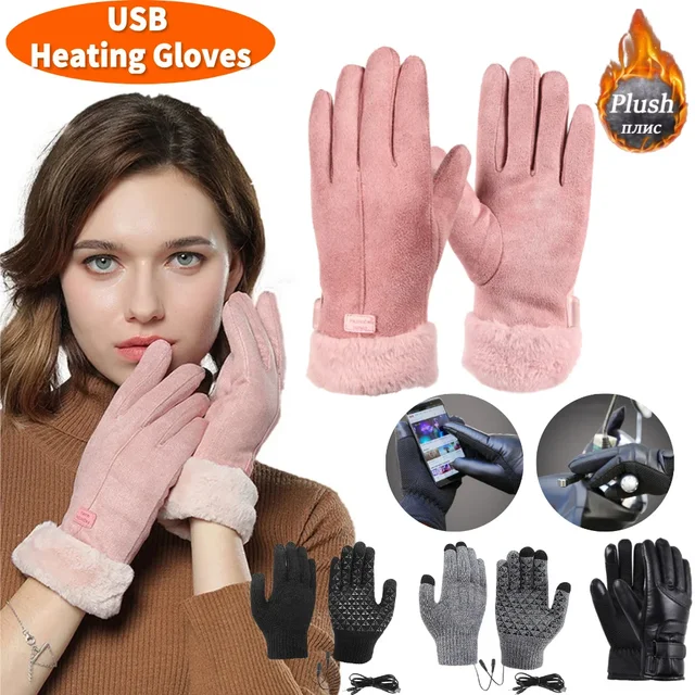 Electric Heated Gloves Mitten USB Heated Gloves Touch Screen Winter Warm Gloves Hand Warmer Thermal For Outdoor Skiing Riding