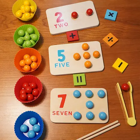 Kids Montessori Wooden Toys Hands Brain Training Clip Beads Chopsticks Beads Toys Early Educational Puzzle Board Math Game To L1 images - 6