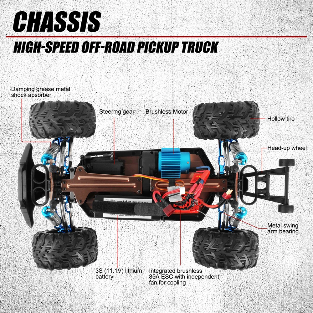 XLF F22A 1:10 80KM/H RC Car 4WD 2.4G All Metal Undercarriage Brushless Motor Remote Control High Speed Drift Monster Truck Toy 5