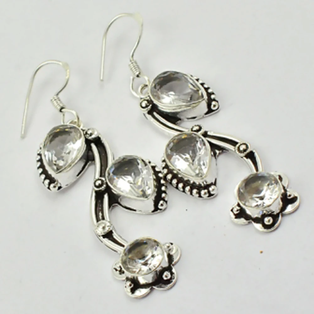 Orecchini Topas Bianco Argenti Sovrapposti Su Rame, Lunghezza Totale 60Mm , E2909