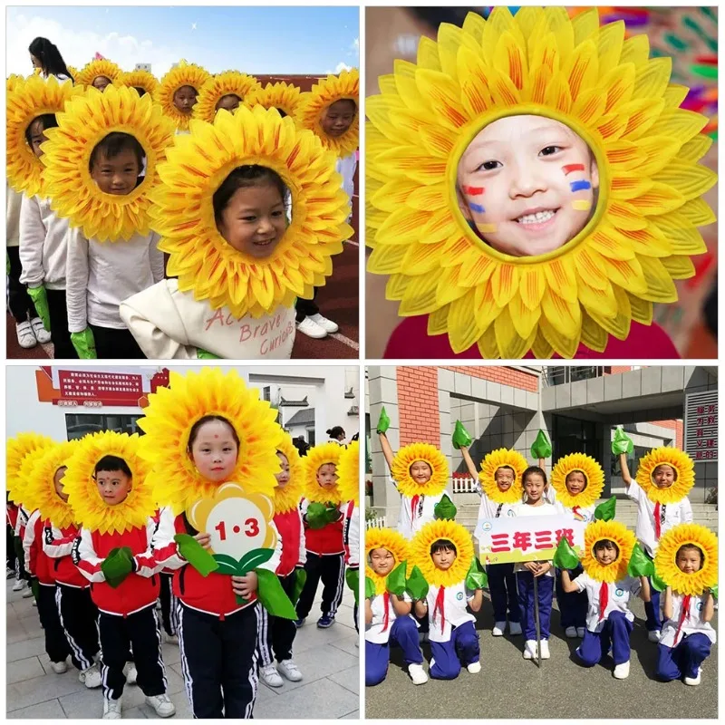 Sunflower Head Set 1set Children Dance Show Face Games Opening Ceremony Entrance Props Sun Face Set Cosplay sunflower head set