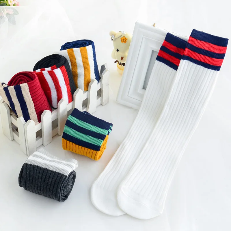 Knee High Socks for Girls Boys Kids Children Golf Casual Fashion Stripes Toddler Long Tall Rainbow Socks 6-15 Years kids socks