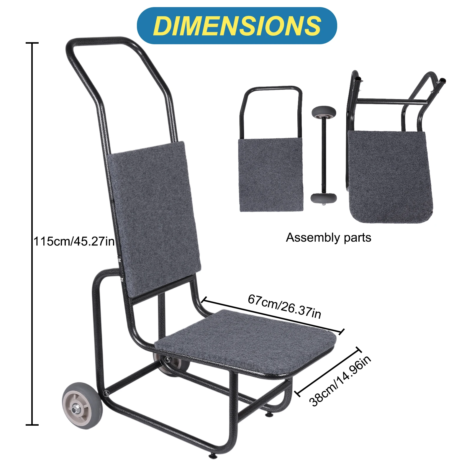 Thickened Chairs Transporter Multifunctional Metal Pull Cart Wear Resist Chair Transport Vehicle for Party Event Activities