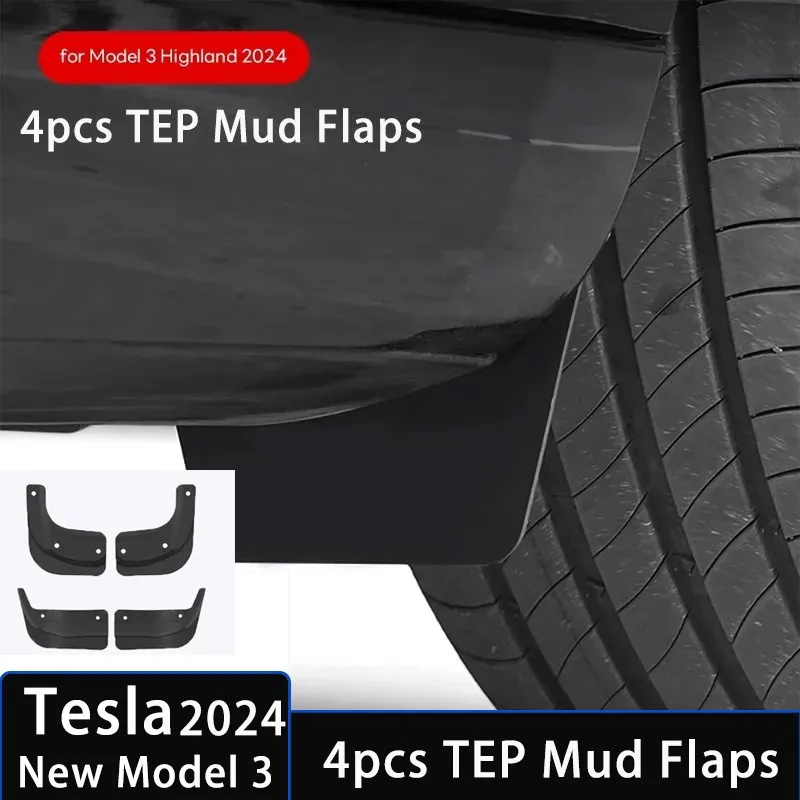 Front Rear Soft Mudguards Guards For Tesla Model 3 Highland 2024 Original Design Fender Protector Car Accessories