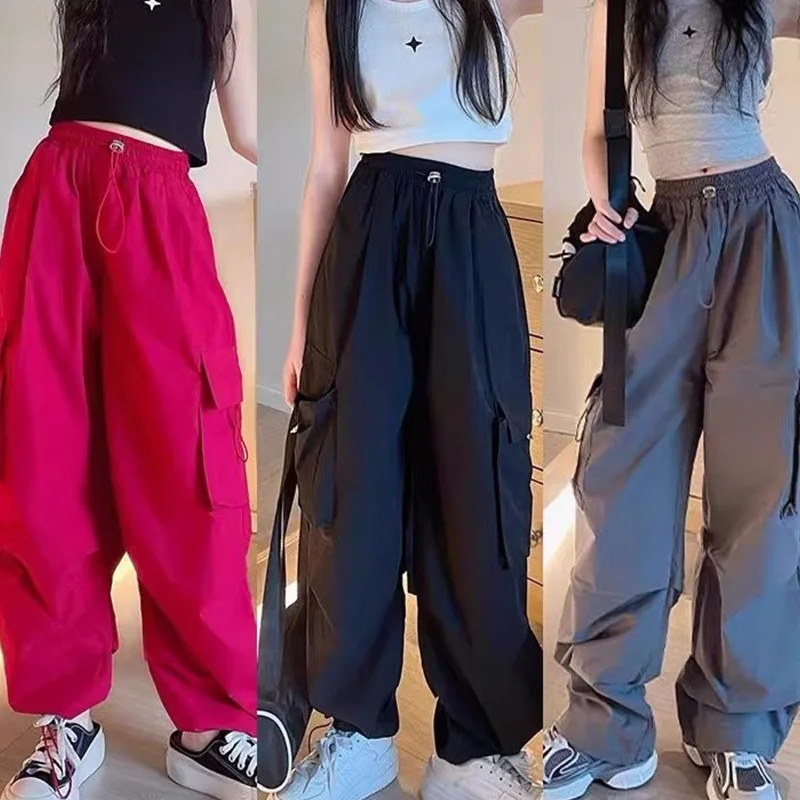 Y2k Pants Rolanko Girls Baggy Cargo Parachute Trousers, Y2K Vintage Joggers With Stray Kids