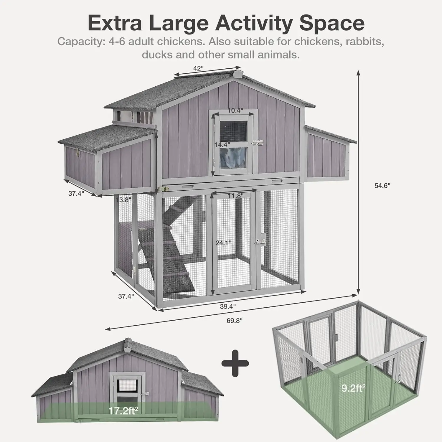 Unique Folding Design for Easy to Set Up - Chicken House for Outdoor with Two Nesting Box, Leakproof Pull-on Tray, and UV 3