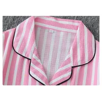 Sexy Sleepwear Women Plus Size Pink Striped Pajamas Bubble Crumpled Cotton Student Loungewear Long Sleeve Long Pants Nightwear - Image 2