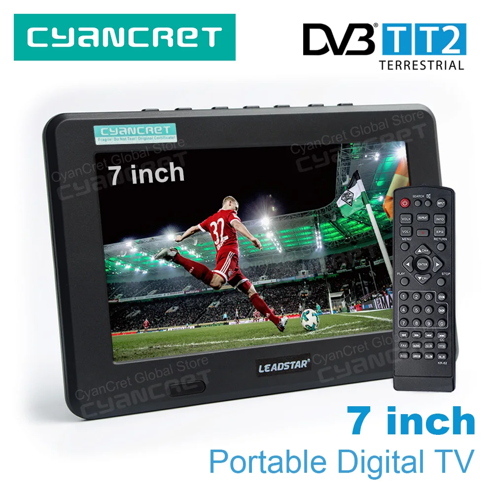 LEADSTAR D7 TV Portable DVB-T2 tdt DTT 7 pouces numérique analogique mini petite voiture TV télévision Support USB TF MP4 H.265 AC3