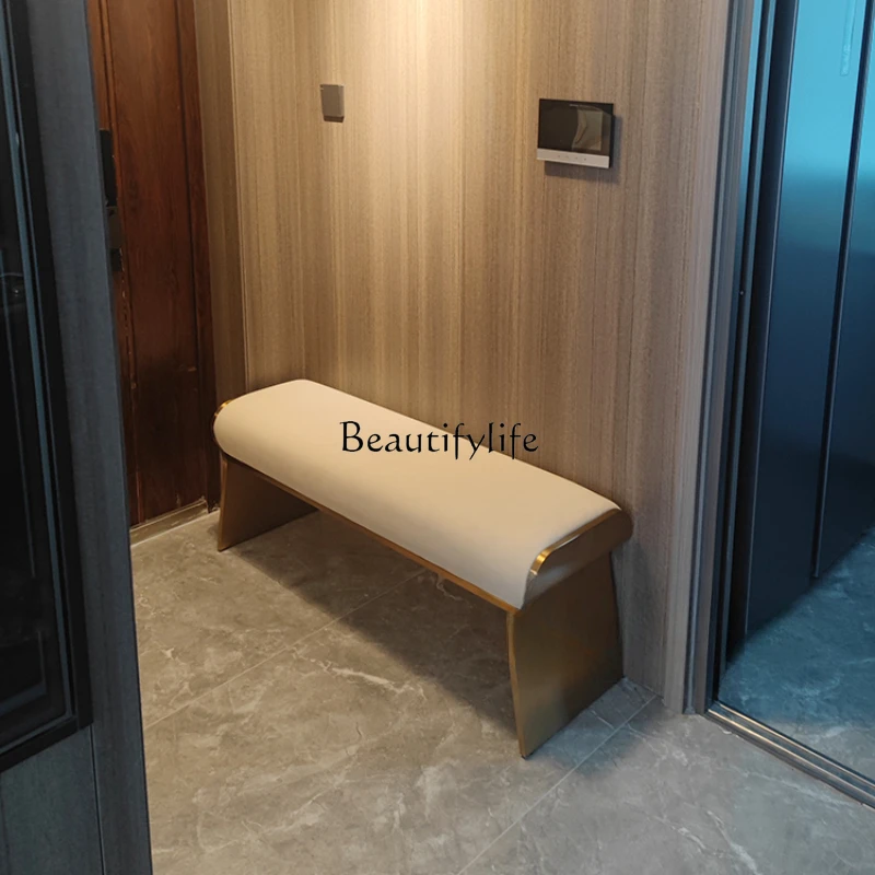 

Light Luxury Stainless Steel Bed End Stool Bedroom Bench Home Shoes Changing