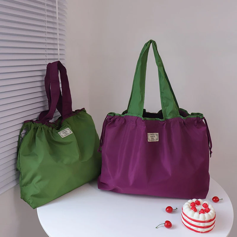 

Foldable Shopping Bag Reusable Travel Grocery Bag Eco-Friendly Simple Solid Color Portable Supermarket Shopping Bag