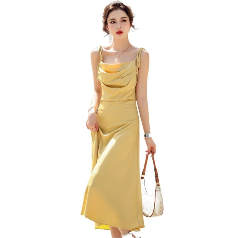 

Elegant Summer Spaghetti Strap Acetate satin Dress Women Sexy Backless Bodycon Party Birthday Club Dress Artificial silk Vestido