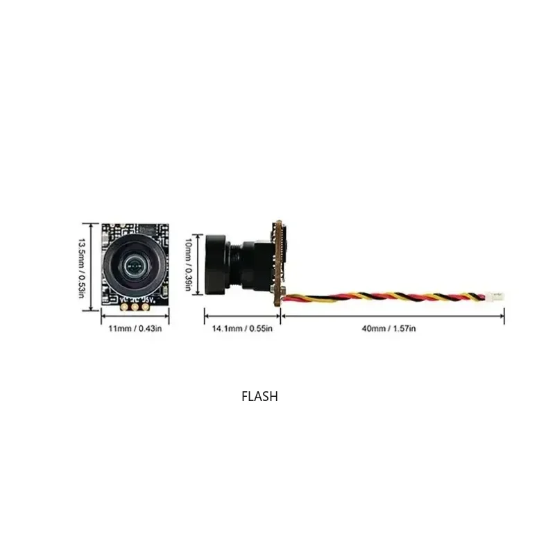 Vue en gros plan de la micro-caméra FPV C03, légère et performante, avec son objectif grand angle