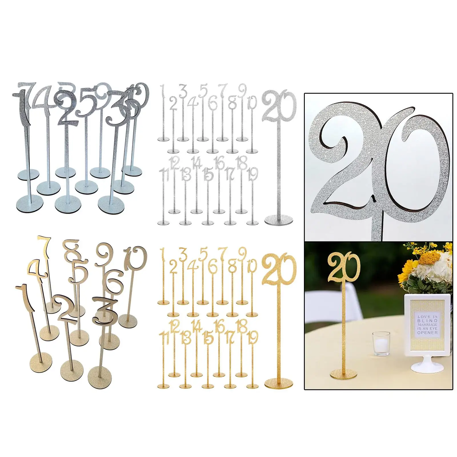 Table Numbers Table Number Cards Wooden Decorative Stands Number Holders Place Card Holders for Wedding, Anniversary