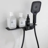 ก๊อกน้ําอ่างอาบน้ําติดผนังสีดําสองฟังก์ชั่นชั้นวางขนาดใหญ่ยาวแสดงอุณหภูมิการไหลของน้ําสร้างไฟฟ้า 4