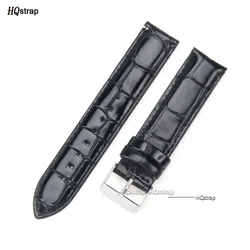 Elegant Waterproof Genuine Leather Wristband with Rose Buckle - 22mm (Bamboo Black Silver)