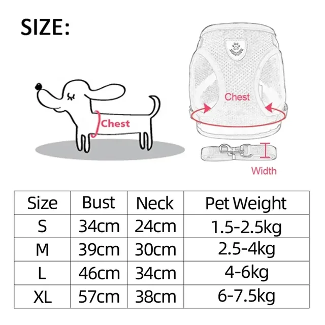 Breathable Mesh Pet Harness & Leash Set Adjustable Polyester Vest Harness with Collar Suitable for Cats Puppies Small Medium Dog 6