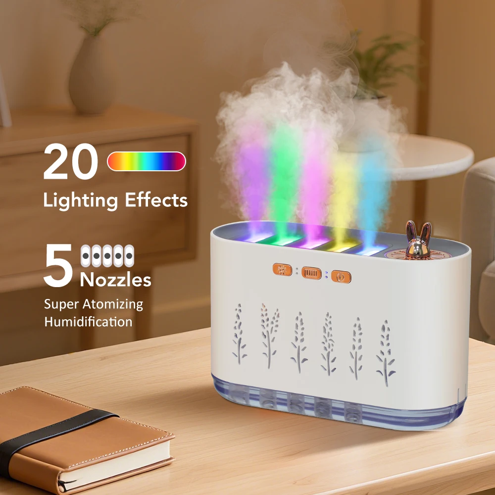 700ml Dynamic Rhythm Air Humidifier 5 Spray Nozzles USB Ultrasonic Cool Mist Dif