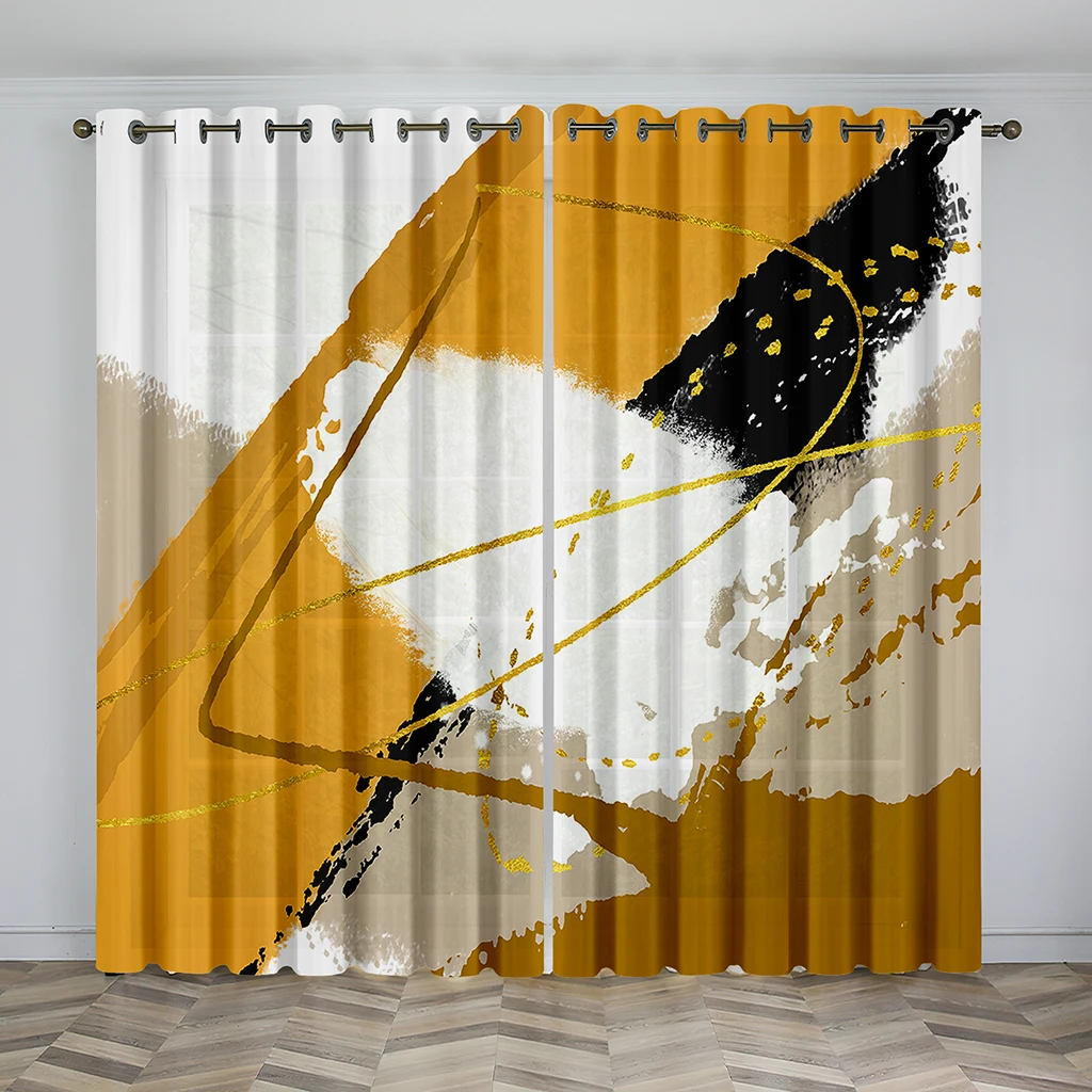 

Modern Abstract Geometric Art Design Graffiti Free Shipping 2 Pieces Thin Shading Window Curtain for Living Room Bedroom Decor