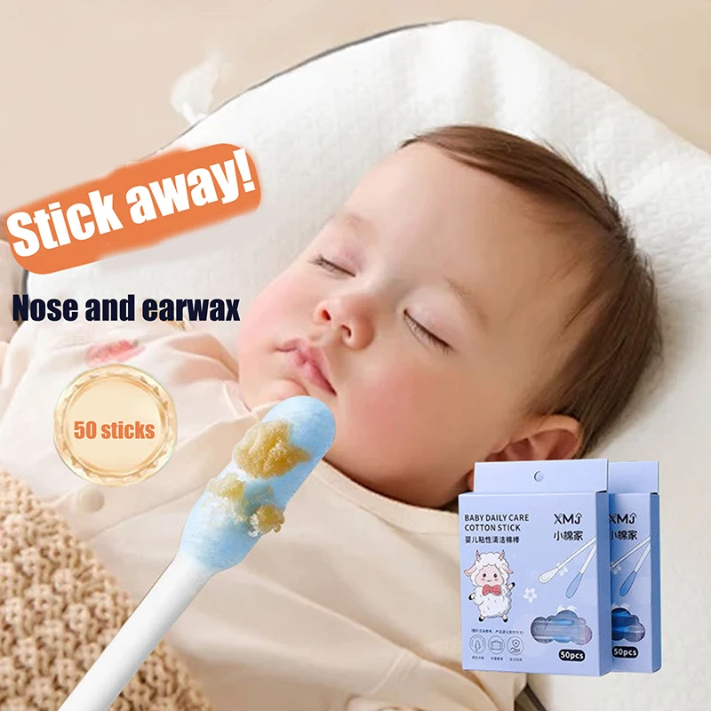 50/100 Pcs Sticky Ear Pick Adhesive Cotton Swab Ear Cleaning Reusable Sticky Ear Sticks Sticky Cotton Swab Ear Cleaning Tool