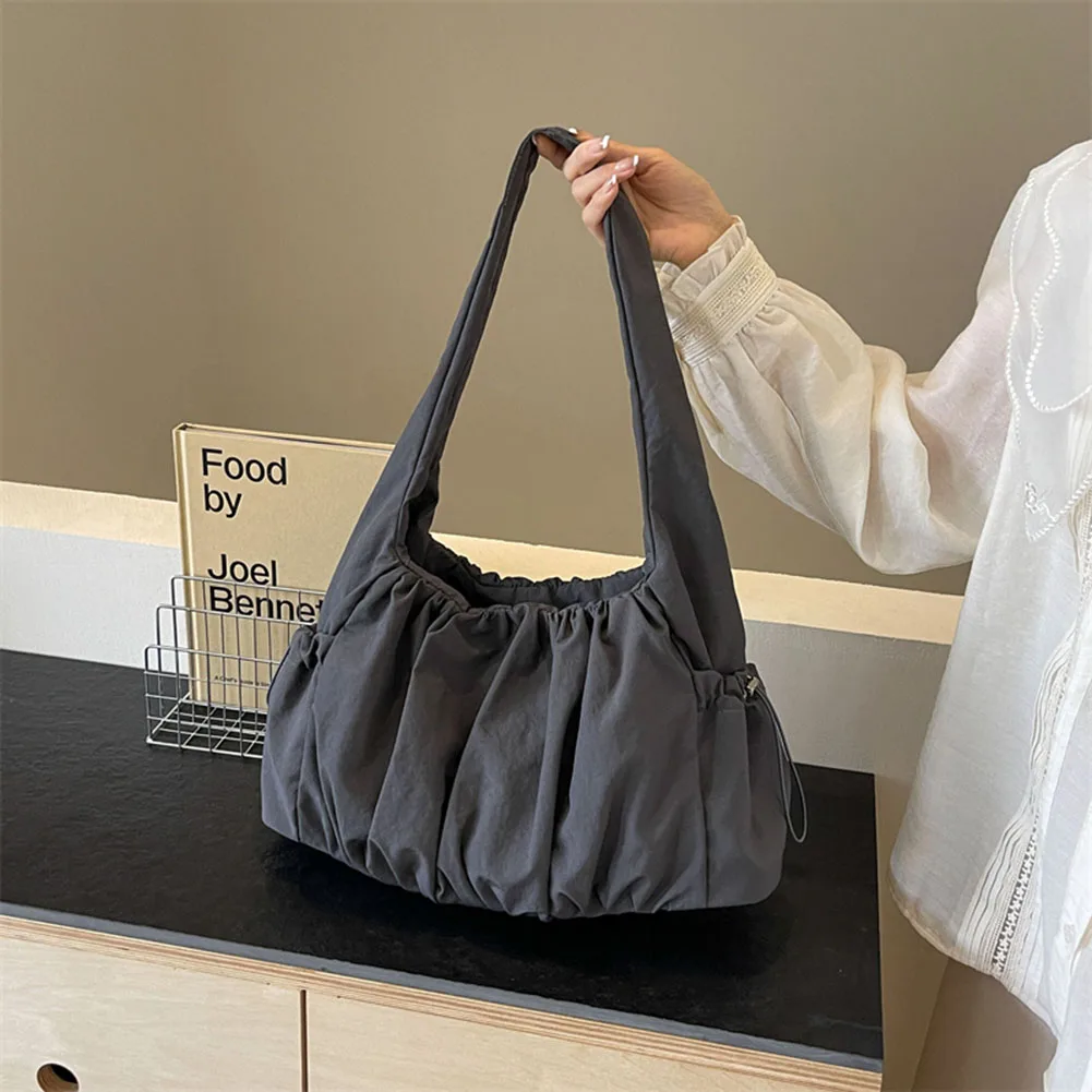 Women Padded Underarm Bag Large Capacity Cloud Pleated Shoulder Bag Casual Handbag Solid Color Multi-pockets for Outdoor Travel