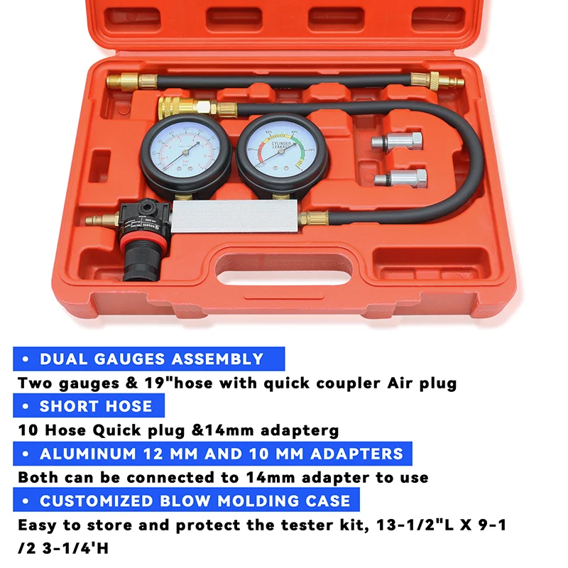 TU-21 Cylinder Leak Tester Compression Leakage Detector Set Double Gauge Petrol Engine Leakdown Detection Test Automotive Tools 6