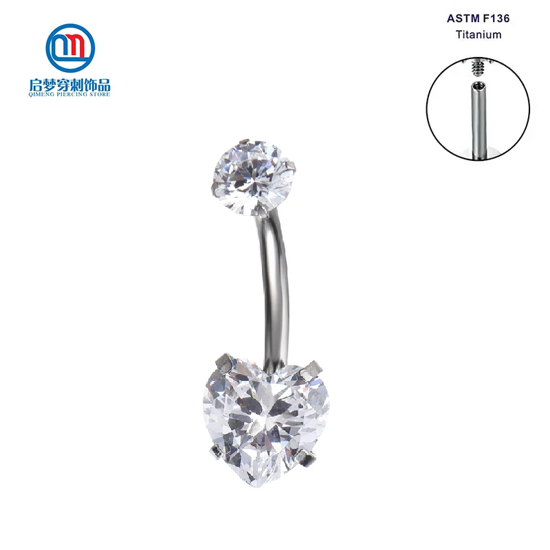 ImplantGradeASTMF136TitaniumProngSetHeartCubicZirconBelly