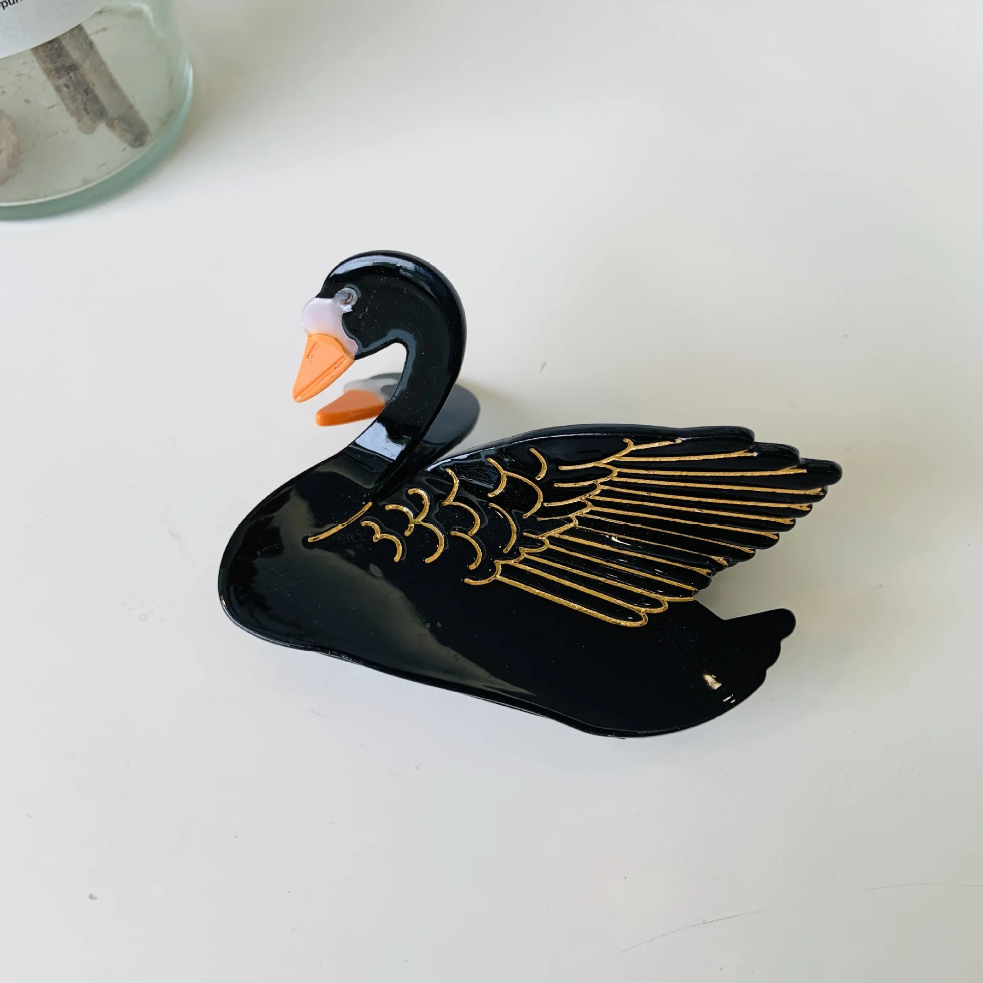 Damen-Clip, Vogel-Acetat-Clip, schwarzer Schwan-Clip, Leopardenmuster, Vogel, Tier, Papagei, Haar-Accessoires, einfache, lustige Hai-Clip-Mode_voghion.com