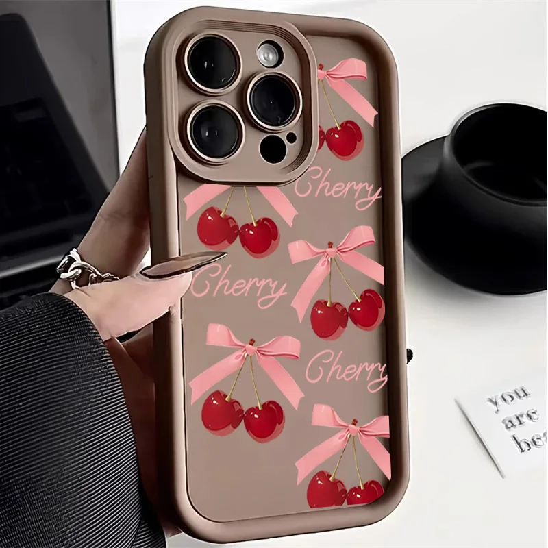 Silicone Red Cherry Bow Phone Case Cover