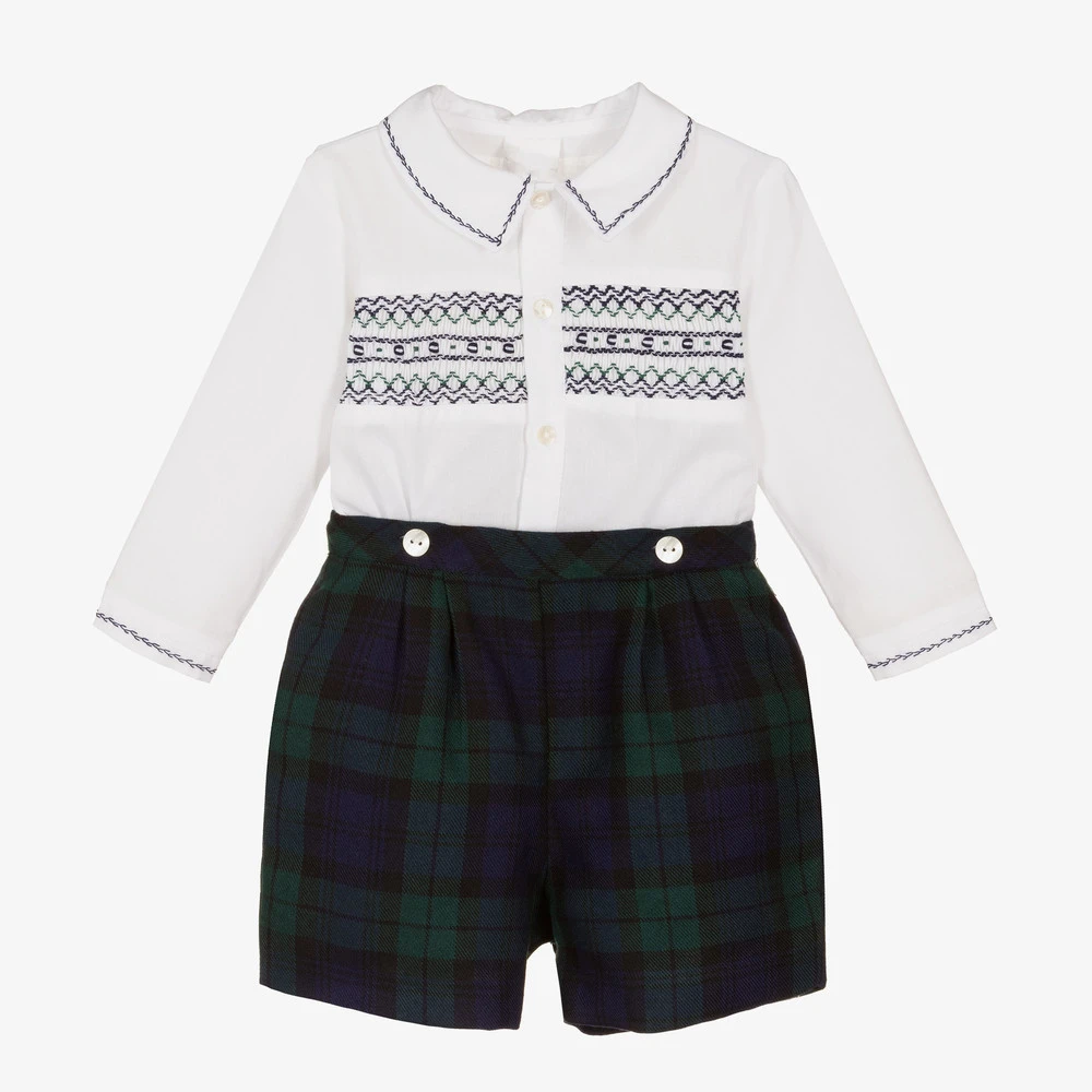 Toddler Boys Boutique Clothes Set Baby Autumn Suit Children Long Sleeve White Shirt + Short