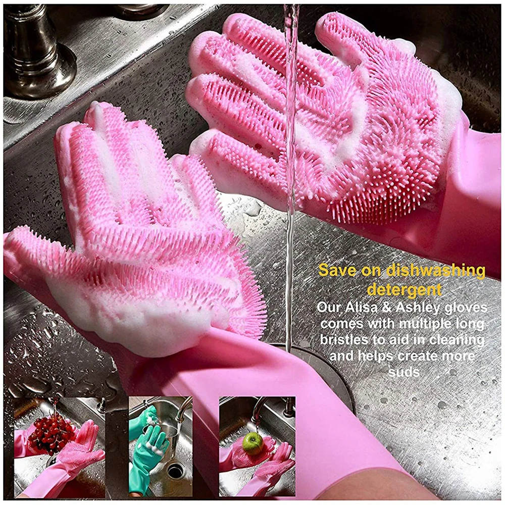 1Pair Dishwashing Cleaning Gloves Magic Silicone Scrub Rubber Dish