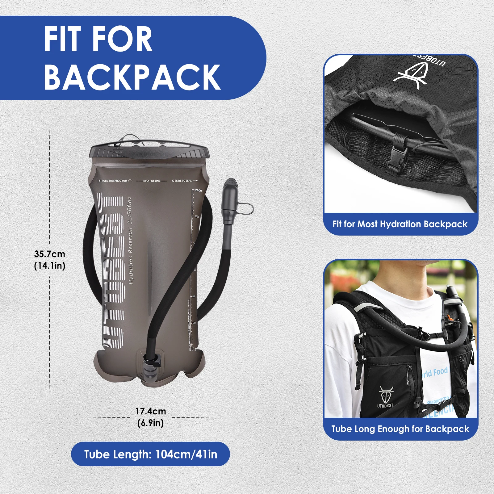 UTOBEST 1.5L/2L/3L Water Bladder Hydration Pack Reserevoir TPU Water Storage Bag for Camping Cycling Running Hiking 3