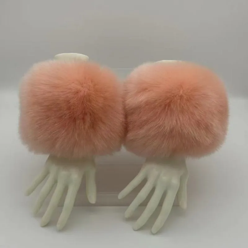 Women Knitted Faux Rabbit Fur Mittens Plush Glove Winter Warm Lady Fingerless Gloves Female Half Finger Touch Screen Work Gloves